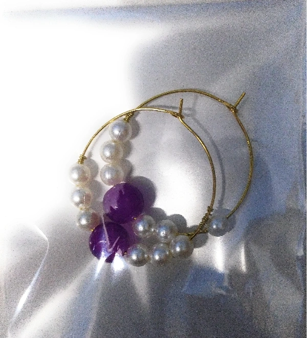 NIBRAS Purple Pearl Hoop Earrings - B09JN3MCW4, 6 gm, 4.5cm x 4cm x 1cm